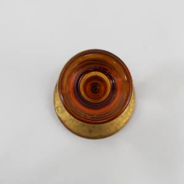 Vintage Amber Glass Taper Candlestick With Gold Tone Trim  9.5"