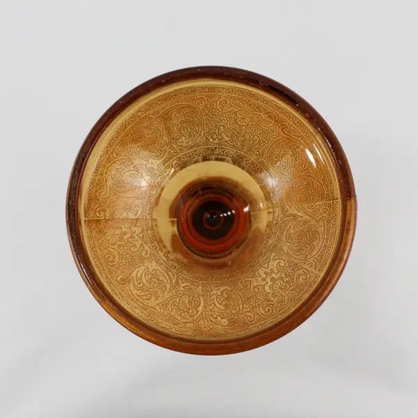 Vintage Amber Glass Taper Candlestick With Gold Tone Trim  9.5"