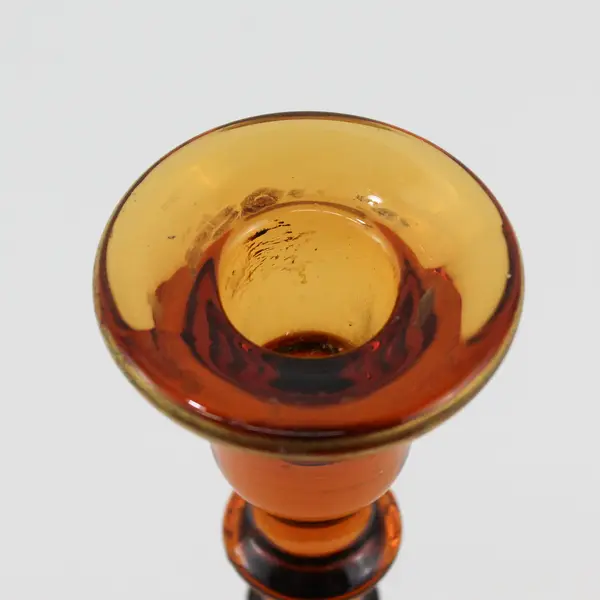 Vintage Amber Glass Taper Candlestick With Gold Tone Trim  9.5"