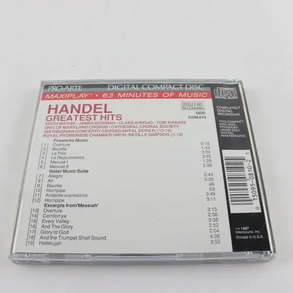 Handel Greatest Hits CD Fireworks Water Music Messiah Pro Arte