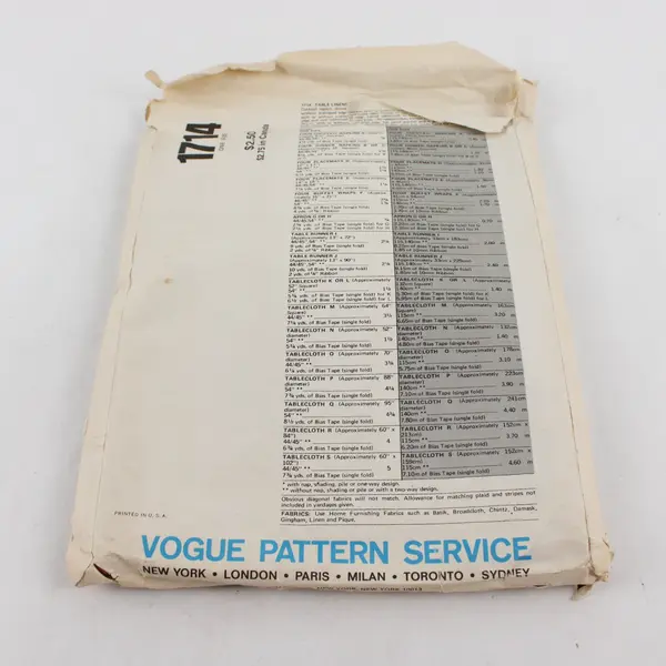 Vogue Patterns 1714 Table Linens Sewing Pattern