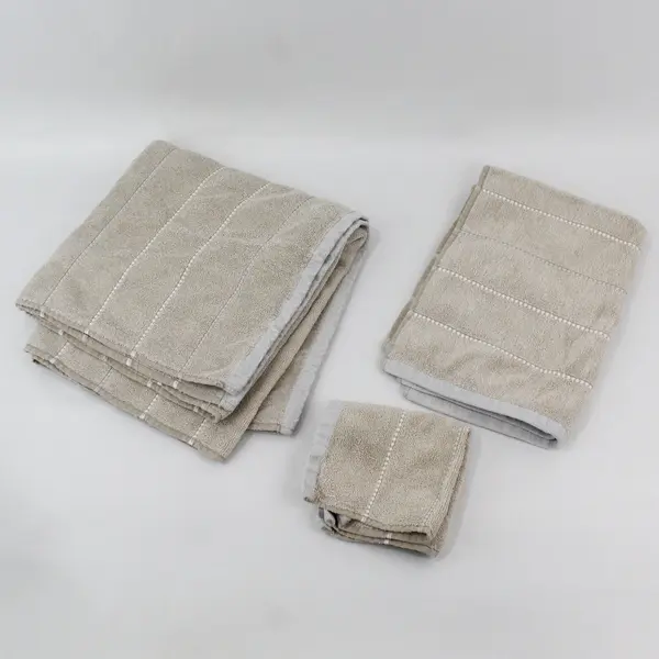 Set of 3 DKNY Beige Cotton Towels Bath Hand Washcloth