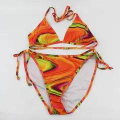 Joe Boxer Orange Pink and Green Swirl Bikini Set Women's Medium