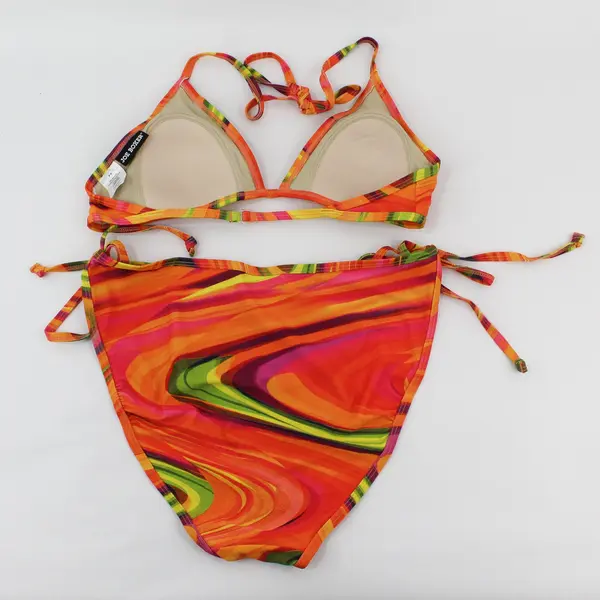 Joe Boxer Orange Pink and Green Swirl Bikini Set Women's Medium