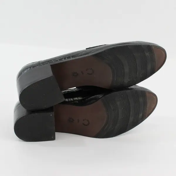 Westies Solid Black Leather Croc-Embossed Heeled Penny Loafers Womens Size 10M