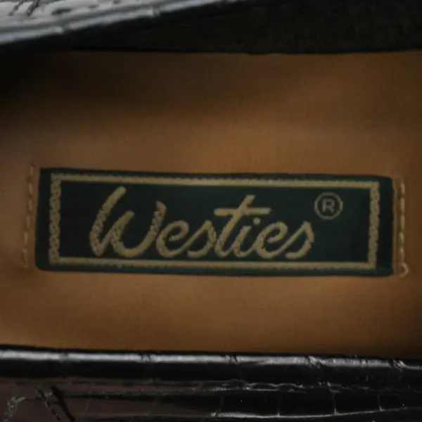 Westies Solid Black Leather Croc-Embossed Heeled Penny Loafers Womens Size 10M