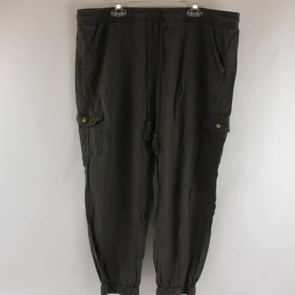 Caffé Marrakesh Women's Green Cargo Utility Pants Size L Drawstring Pockets