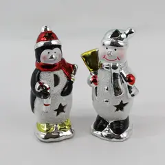 Color Changing Lighted Glass Penguin and Snowman Figurines