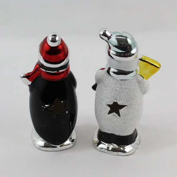 Color Changing Lighted Glass Penguin and Snowman Figurines