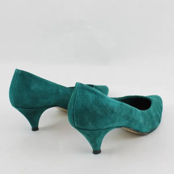 Vintage 90s Ellemenno Women's 8B Teal Suede Leather Pointed Toe 2" Heels