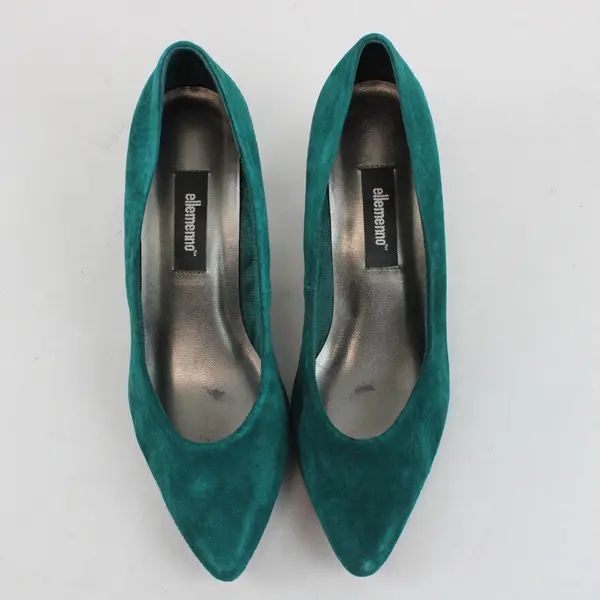 Vintage 90s Ellemenno Women's 8B Teal Suede Leather Pointed Toe 2" Heels