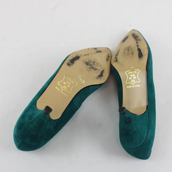 Vintage 90s Ellemenno Women's 8B Teal Suede Leather Pointed Toe 2" Heels