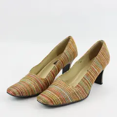 Leslie Fay LF31 Bright Women's 8M Multicolor Woven Striped Rounded Sq Toe Pumps