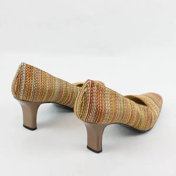 Leslie Fay LF31 Bright Women's 8M Multicolor Woven Striped Rounded Sq Toe Pumps