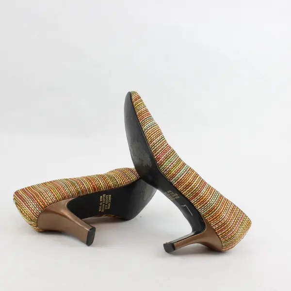Leslie Fay LF31 Bright Women's 8M Multicolor Woven Striped Rounded Sq Toe Pumps
