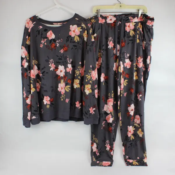Koolaburra by Ugg Floral Pattern Gray Pajama Set Women's 1X