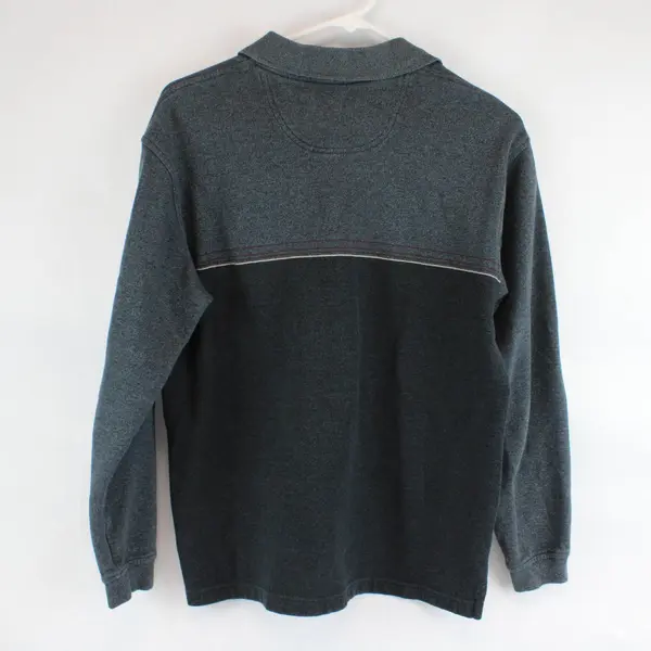Vtg 90s Van Heusen Men's S Black/Gray Striped Long Sleeve Polo Shirt 
