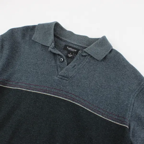 Vtg 90s Van Heusen Men's S Black/Gray Striped Long Sleeve Polo Shirt 