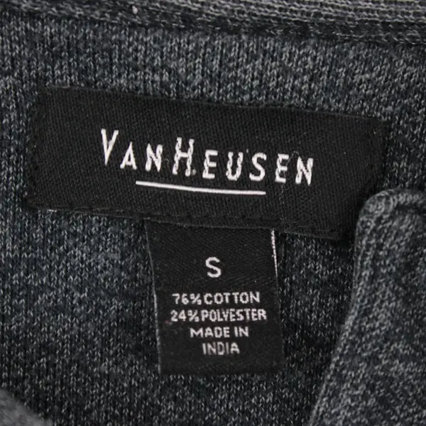 Vtg 90s Van Heusen Men's S Black/Gray Striped Long Sleeve Polo Shirt 