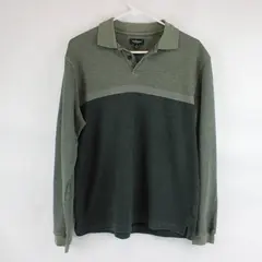 Vtg 90s Van Heusen Men's M Green Striped Long Sleeve Polo Shirt 