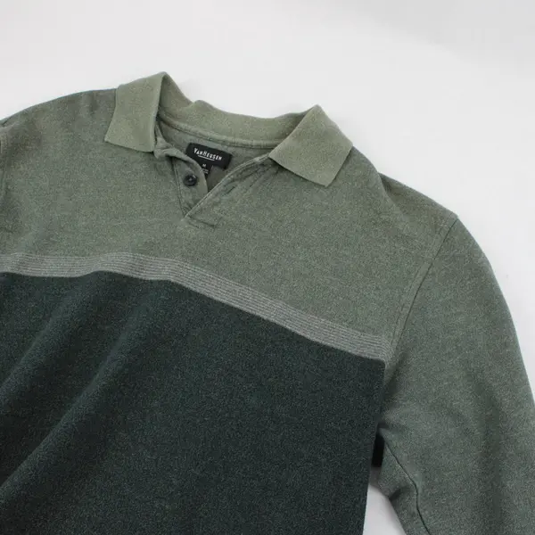 Vtg 90s Van Heusen Men's M Green Striped Long Sleeve Polo Shirt 