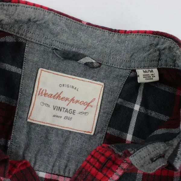 Original Weatherproof Vintage Men's M Red Plaid Button-Up Flannel Shirt