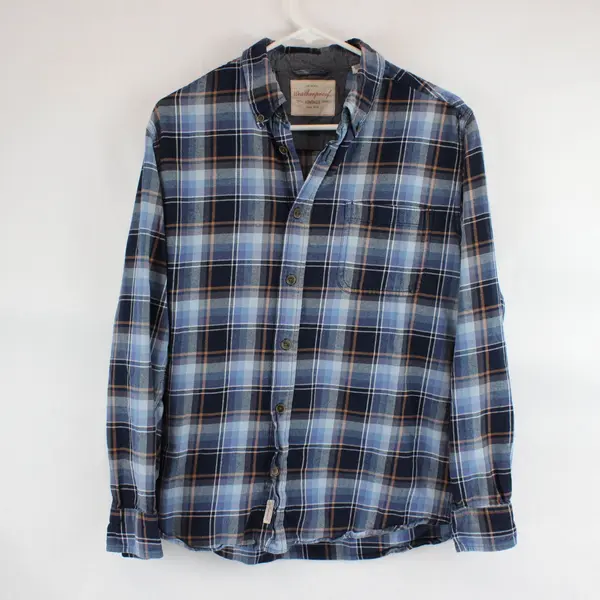 Original Weatherproof Vintage Men's M Blue Plaid Button-Up Flannel Shirt