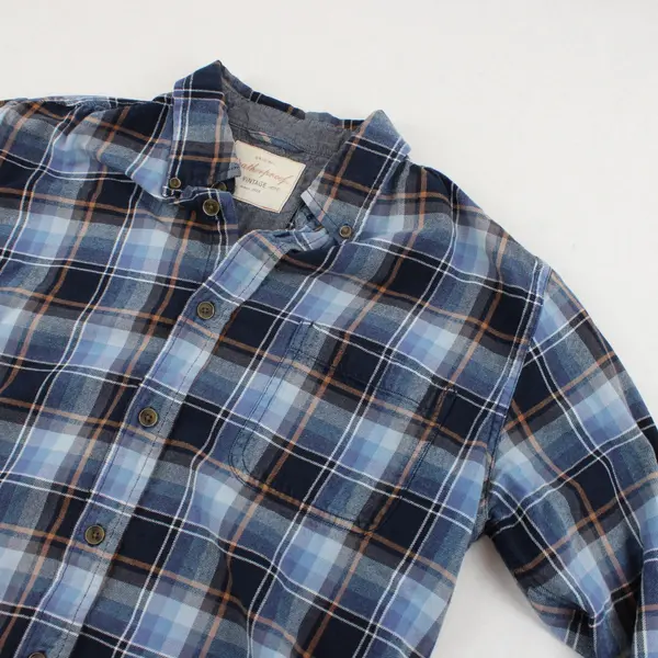 Original Weatherproof Vintage Men's M Blue Plaid Button-Up Flannel Shirt