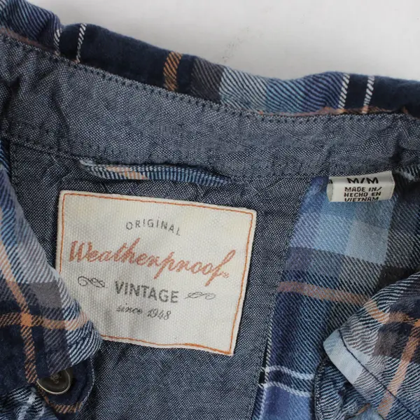 Original Weatherproof Vintage Men's M Blue Plaid Button-Up Flannel Shirt
