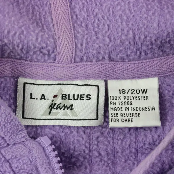 Vtg LA Blues Women's 18/20W Purple Fleece Full Zip Hooded Sweatshirt