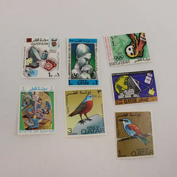 Lot Of 7 Qatar 1970s Commemorative Stamps Mint Hinged