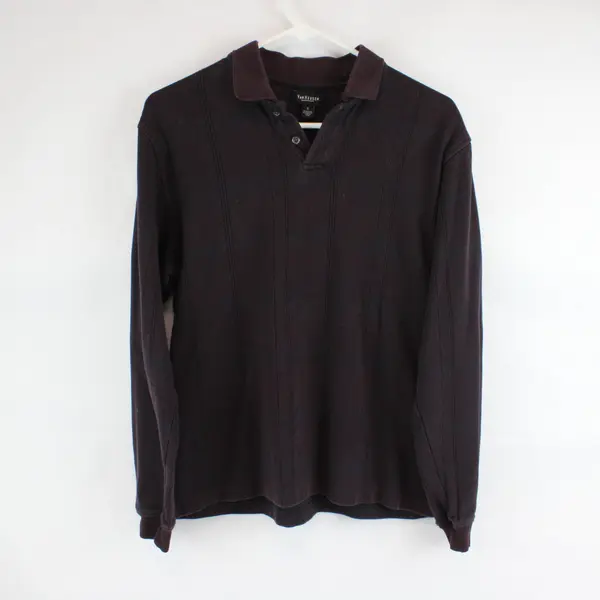 Vtg 90s Van Heusen Men's S Black/Red Striped Long Sleeve Polo Shirt