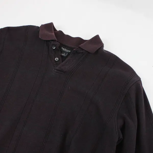 Vtg 90s Van Heusen Men's S Black/Red Striped Long Sleeve Polo Shirt