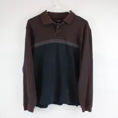 Vtg 90s Van Heusen Men's M Brown/Black/Gray Striped Long Sleeve Polo