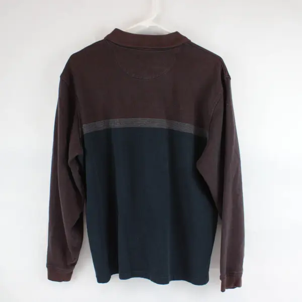 Vtg 90s Van Heusen Men's M Brown/Black/Gray Striped Long Sleeve Polo