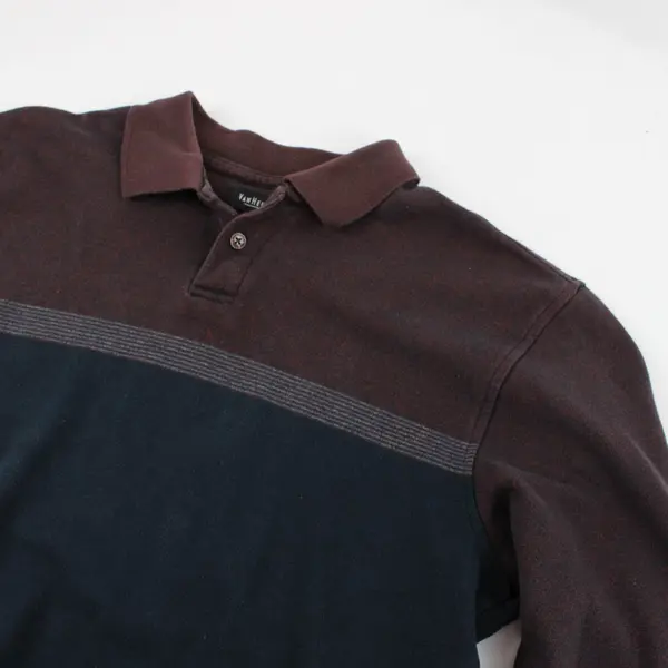 Vtg 90s Van Heusen Men's M Brown/Black/Gray Striped Long Sleeve Polo