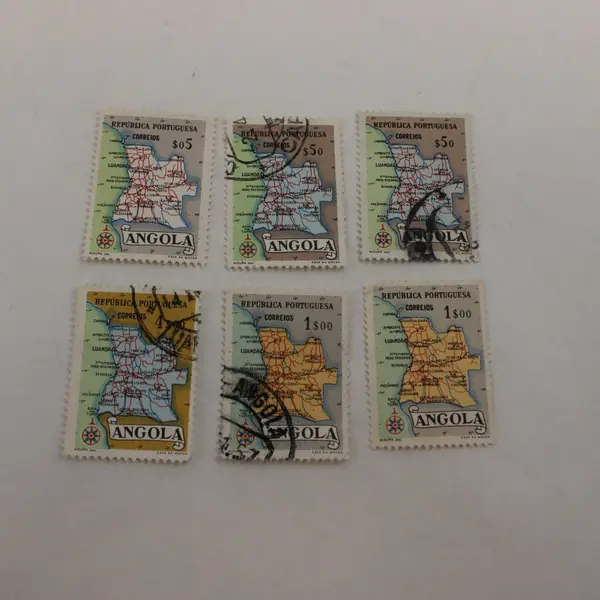 Lot Of 6 Angola 1955 Map Stamps Used Hinged