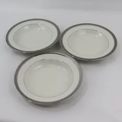 Lot of 3 Mikasa Palatial Platinum 8.25" Wide Rimmed Fine China Soup Bowls