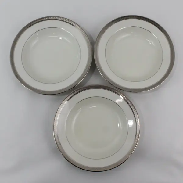 Lot of 3 Mikasa Palatial Platinum 8.25" Wide Rimmed Fine China Soup Bowls