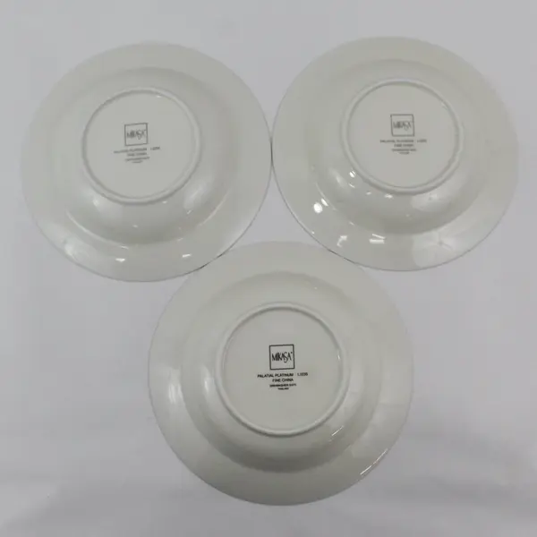 Lot of 3 Mikasa Palatial Platinum 8.25" Wide Rimmed Fine China Soup Bowls
