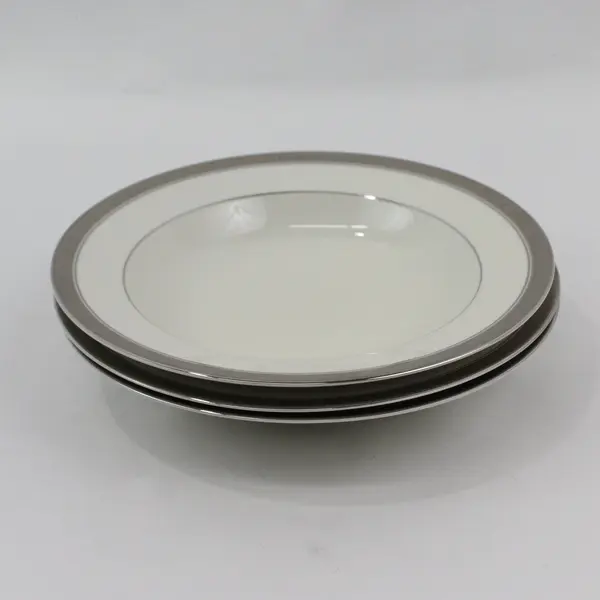 Lot of 3 Mikasa Palatial Platinum 8.25" Wide Rimmed Fine China Soup Bowls