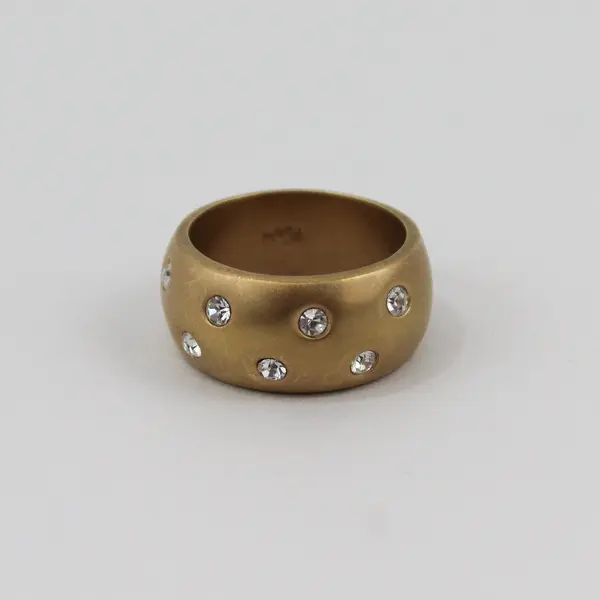 Artisan Made Satin  Gold Tone Women's Band Ring With 7 Zirconia Size 5.5