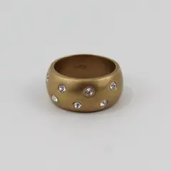 Artisan Made Satin  Gold Tone Women's Band Ring With 7 Zirconia Size 5.5
