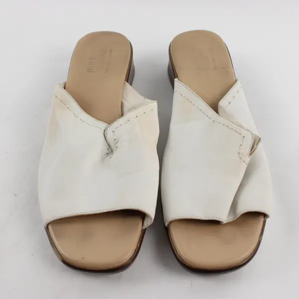 Munro American Womens 9.5 White Leather Slide Sandals Beige Footbed