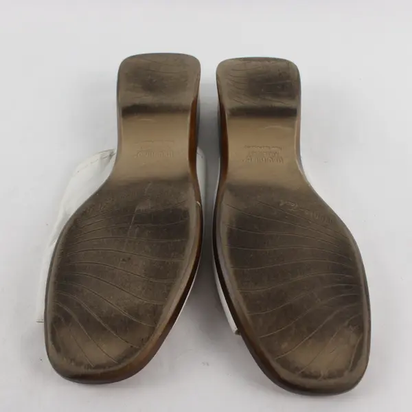 Munro American Womens 9.5 White Leather Slide Sandals Beige Footbed