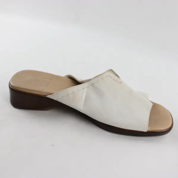 Munro American Womens 9.5 White Leather Slide Sandals Beige Footbed