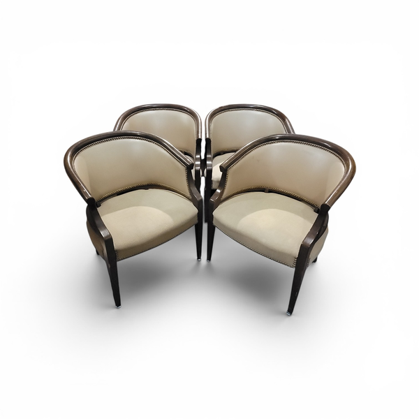 Set of 4 Upholstered Barrel Back Accent Dining Arm Chairs - Local Pickup Only