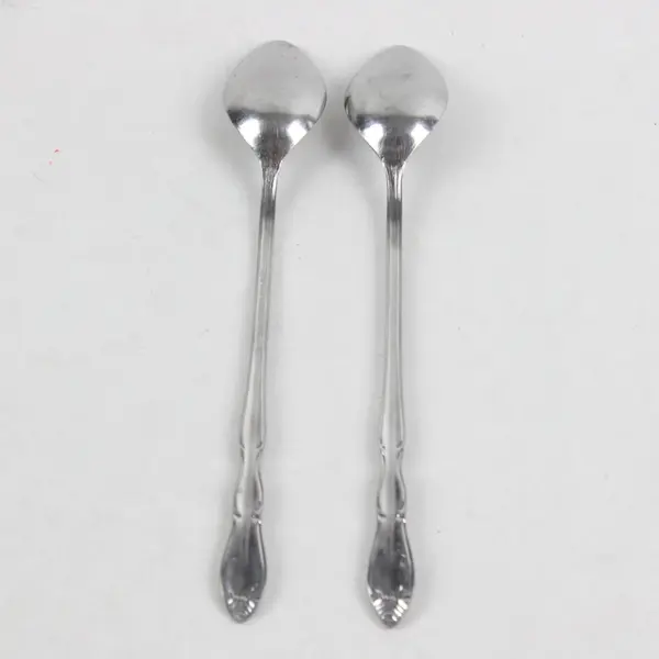 Lot of 2 Unbranded Stainless Steel Iced Tea Spoons Made in Korea 7.5" 