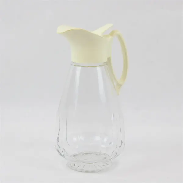 Vintage Clear Glass Syrup Pitcher w/ White Plastic Lid Spout 7.5in