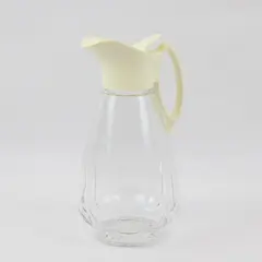 Vintage Clear Glass Syrup Pitcher w/ White Plastic Lid Spout 7.5in